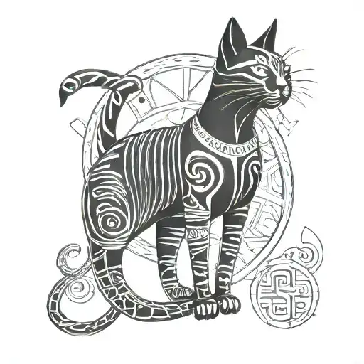 Egyptian Symbols And Cat
