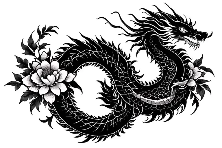 Japanese Dragon In Flowers