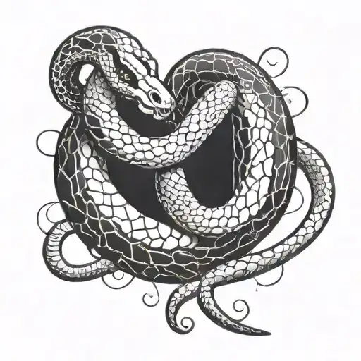 A Coiled Up Snake Laying Dormant At The Base Of A Cartoon Stone Heart