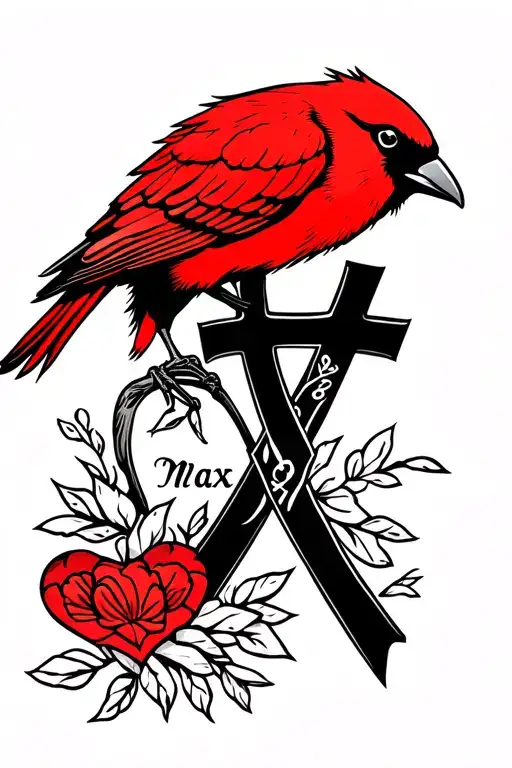 Red Bird With A Cross And Cancer Ribbon With Name Max