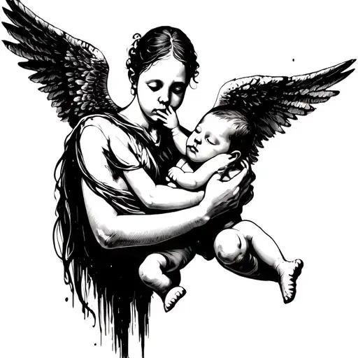 Evil Angel Holding Baby Shushing To Sleep