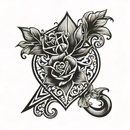 Full Spade Symbol Intertwined With A Bouquet Of Flowers