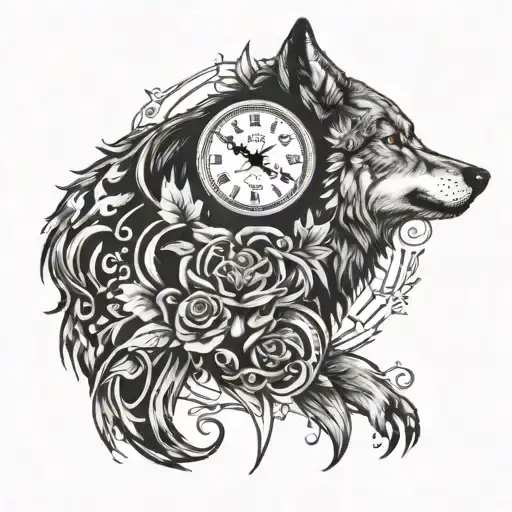 Wolf Head With Clock Surrounded And Symmetrical Back