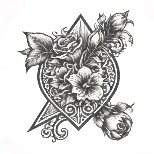 Full Spade Symbol Intertwined With A Bouquet Of Flowers