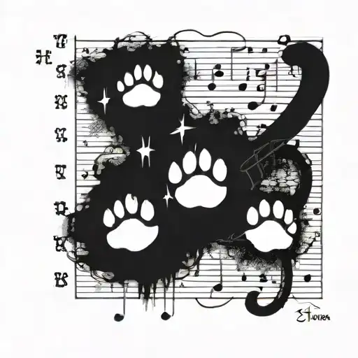 A Music Sheet With Cat Paw Prints As Notes