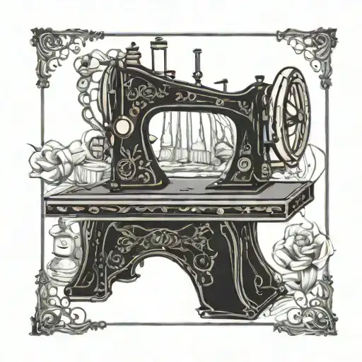Macabre Tarot Card Featuring A Sewing Machine