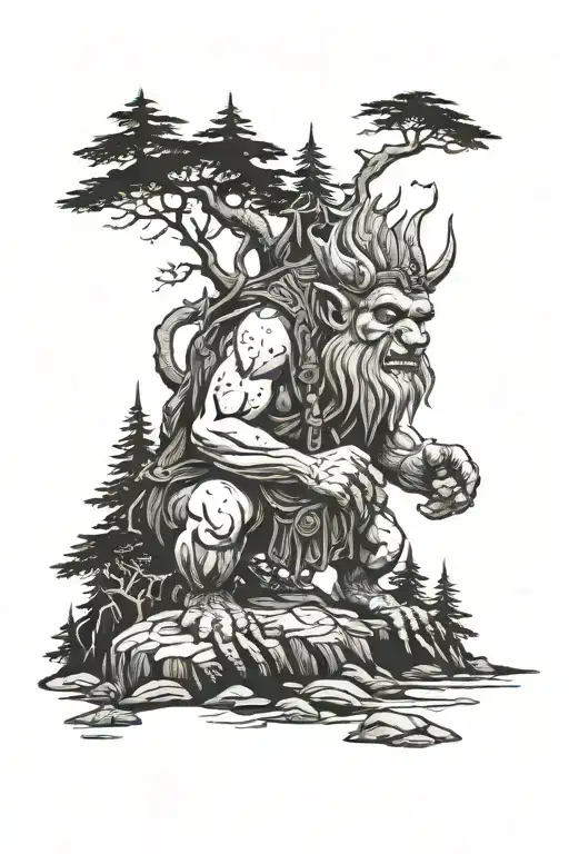 Norwegian Troll In A Dark Forest Scene