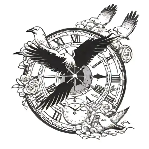 Clock With Birds And Cloud