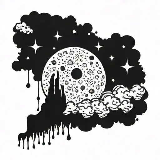 Moon And Rain Falling