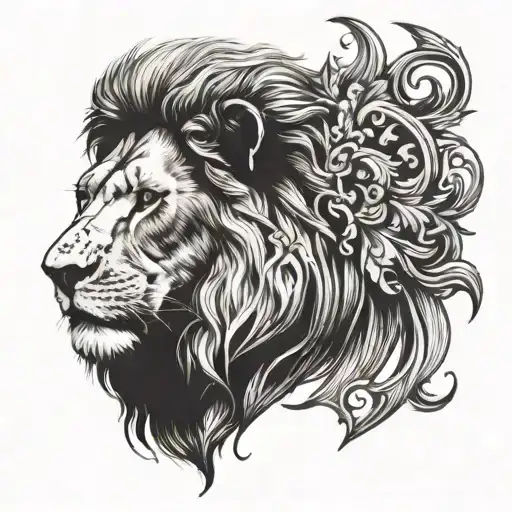 Lion With Human Head Profile Holding