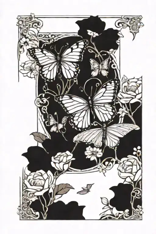 Tarot Card With Flowers And Butterflies Fluttering