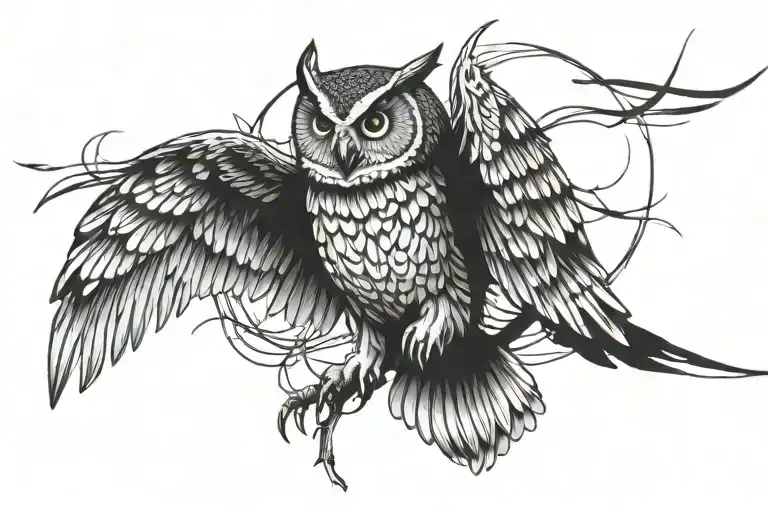 Owl Darting Down Towards Prey With Wide Straight Wings