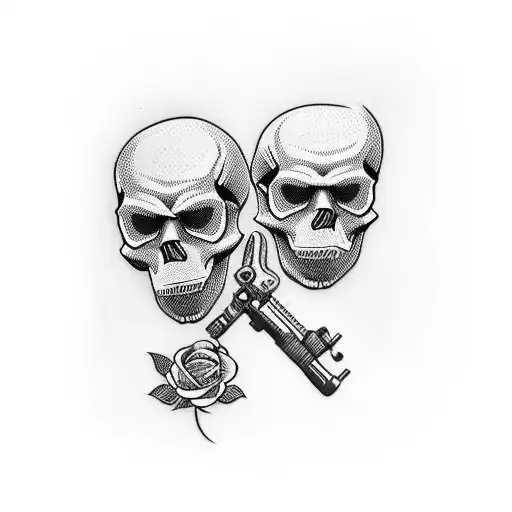 Skull Nad Roses With Guns