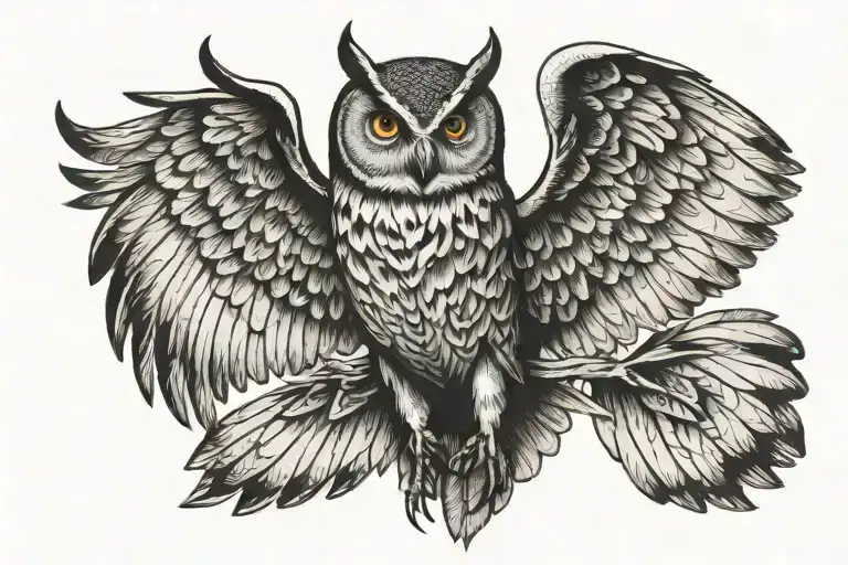 Owl Swooping Towards Prey With Wide Straight Wings