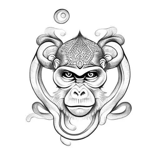 A Small Monkey With A Balinese Om