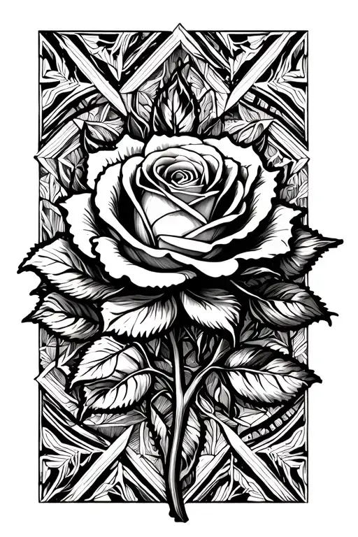 A Rose With Geometric Ornament In The Background