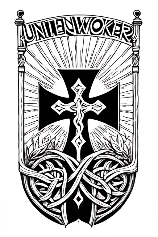 Celtic Cross And United Farm Workers Flag Intertwined