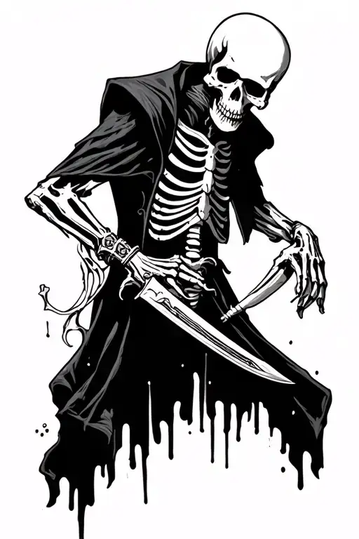 Skeleton That Keep His Guard Up With Knife In Right Hand