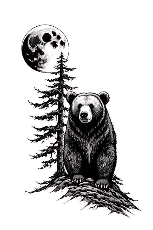 Bear Forest And Moon On Top