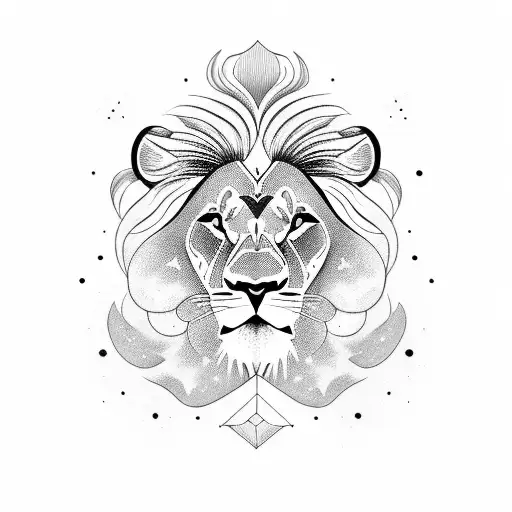 Lion Walking In The Universe On A Stardust Cloud