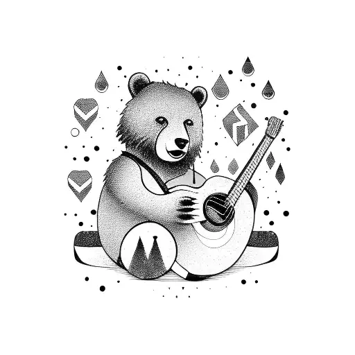 Guitar-playing Bear Surrounded By Punk Rock Symbols