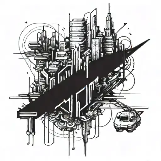 Create A Tattoo Design Featuring A Futuristic Cyberpunk Cityscape Inspired By Anime Video Games