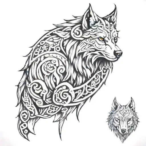 Wolf Viking Style Tattoo Design