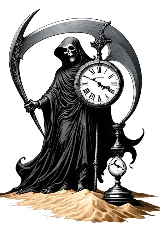 Grim Reaper Holding A Scythe And Sand Clock