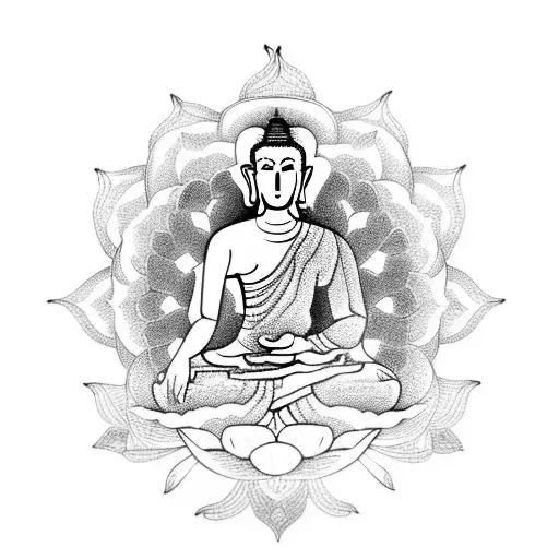 Thai Buddha Meditating In A Lotus Position Surrounded By Intricate Mandalas