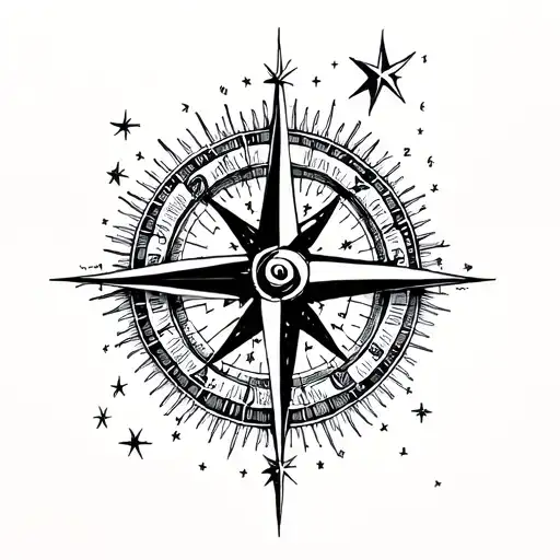 Line Work Compass With Stars Forming Constellations