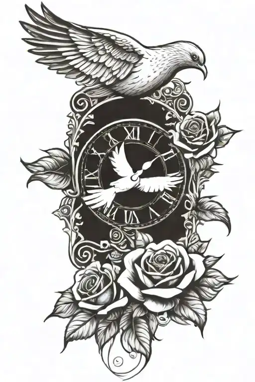 Clock Rose Dove Mid Flight