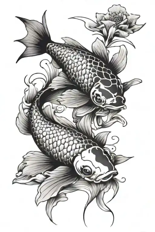 D 2 Koi Fish Swimming Gracefully