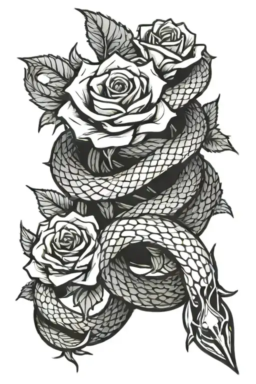Snake Rose Intertwined With Knife Surrounded
