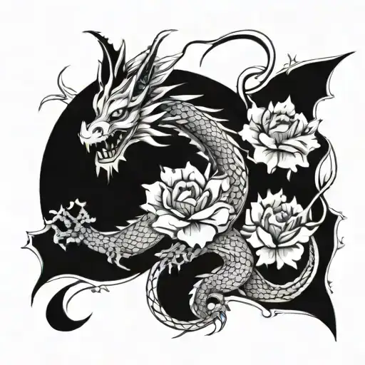 Dragon With Number 3 Flowers