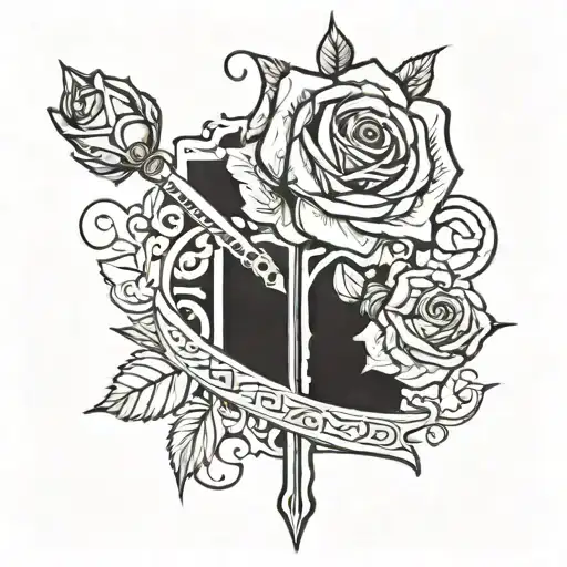 A Rose And A Sai Weapon Which Is Crosswise