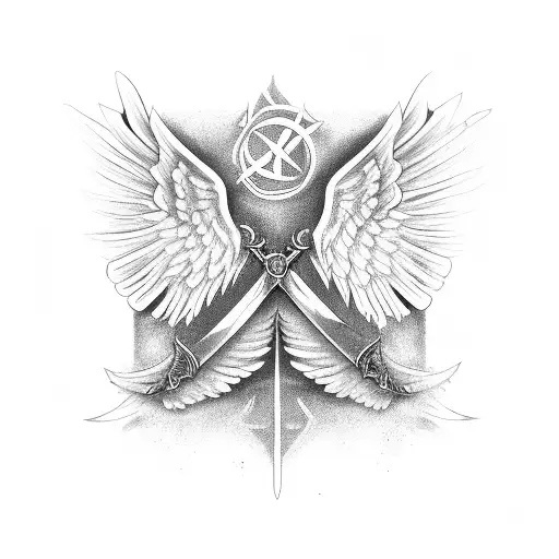 Angel Wings With Sword And Cross