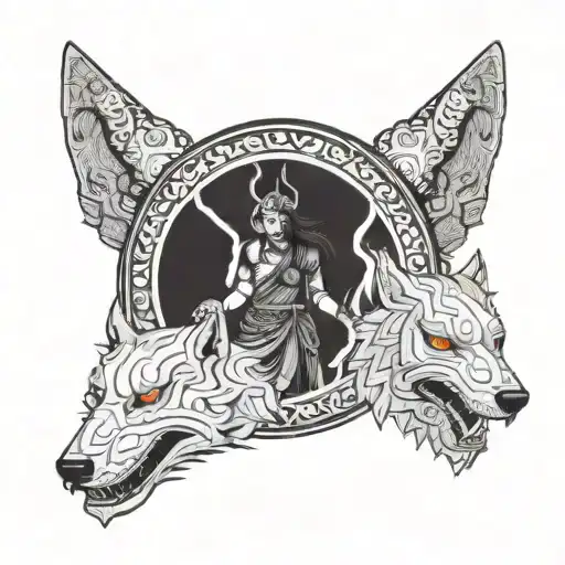 A Hindu Warrior And An Wolf Face And A Blood Moon