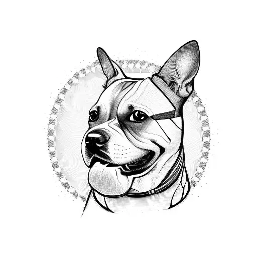 A Dynamic Illustration Of A Dog Skateboarding In A Blackwork Style