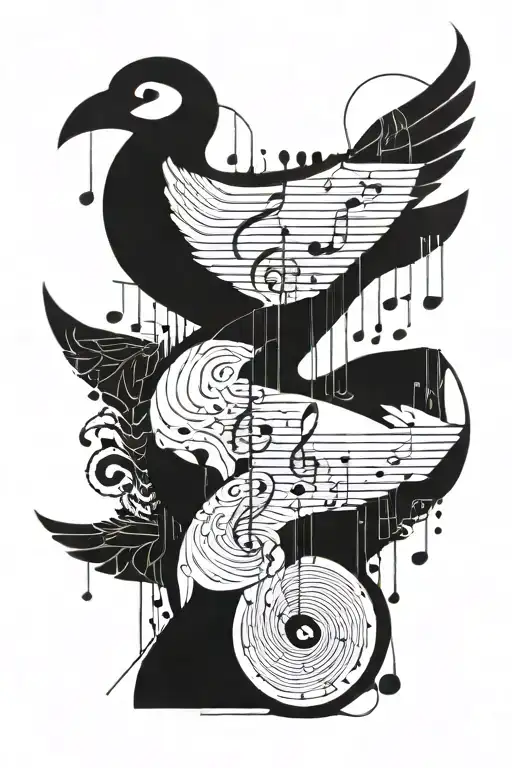 A Geometric Design Incorporating Musical Notes And Animal Silhouettes