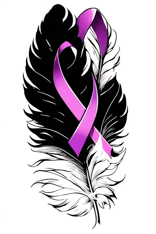 Breast Cancer Ribbon Purple Ribbon With A Feather