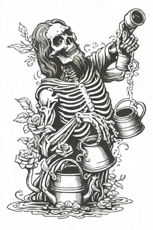 Skeleton Jesus With Watering Can Pouring Water