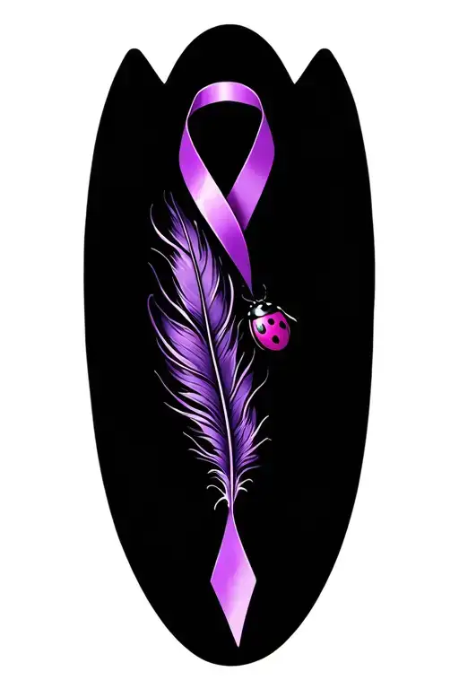 Breast Cancer Ribbon Purple Ribbon With A Feather As One Side With A Lady Bug