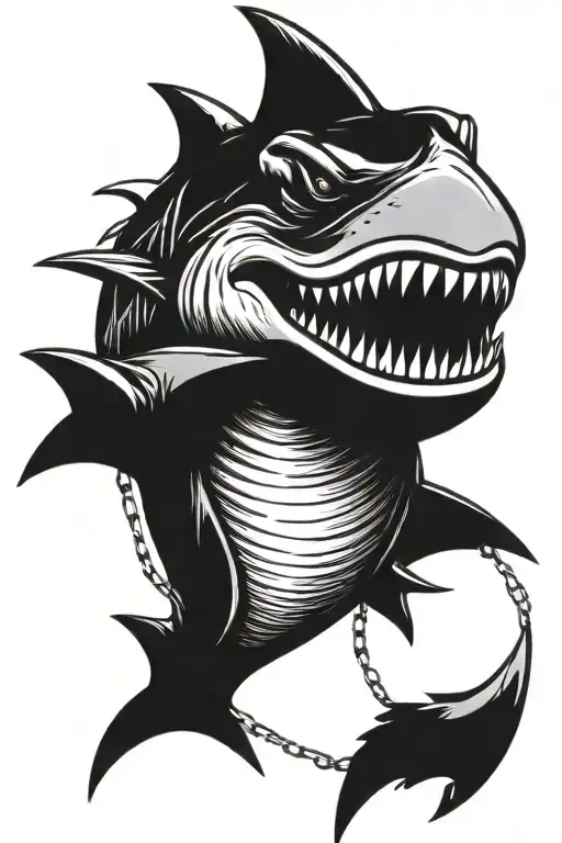 Angry Shark With A Club On A Chain In Its Teeth