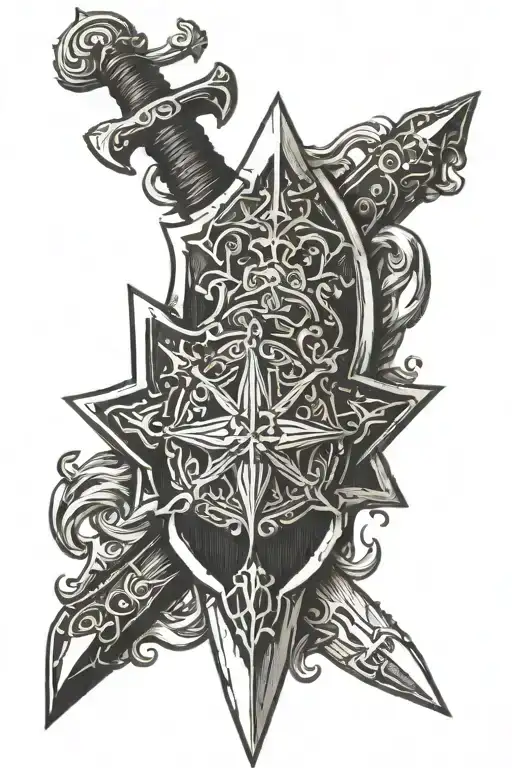 Sword And Kolovrat With A Shield In A Rhombus