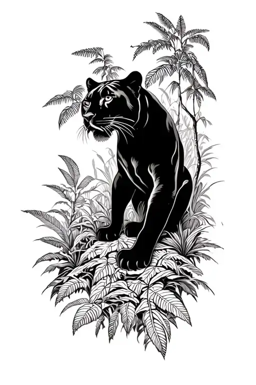 Panther In Jungle Forest With Trees