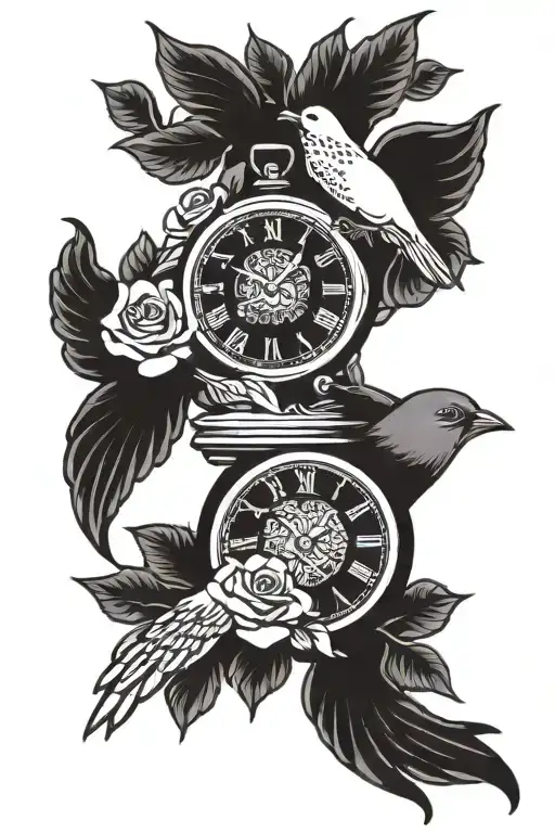 Clock Rose Dove Flying