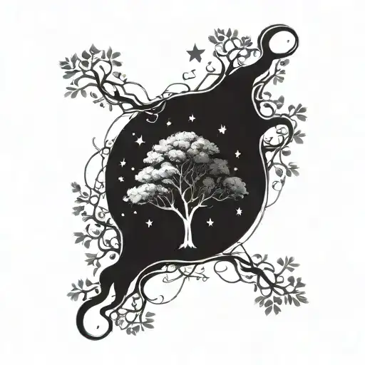 Acacia Tree And Stars Representing Three Children Playing