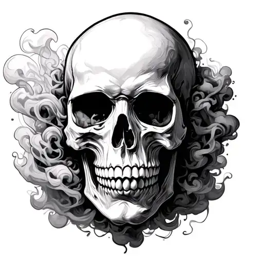 Half Skull Face Surrounded By Smoke Coming