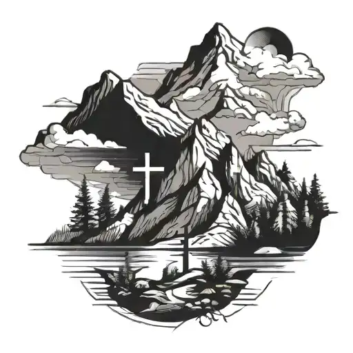 A Mountain Landscape With A Cross Integrated Into The Design
