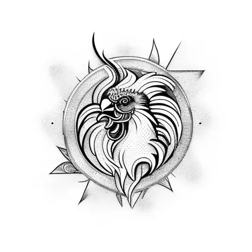 Create A Tattoo Of A Portuguese Rooster Symbolizing Strength And Protection For The Family